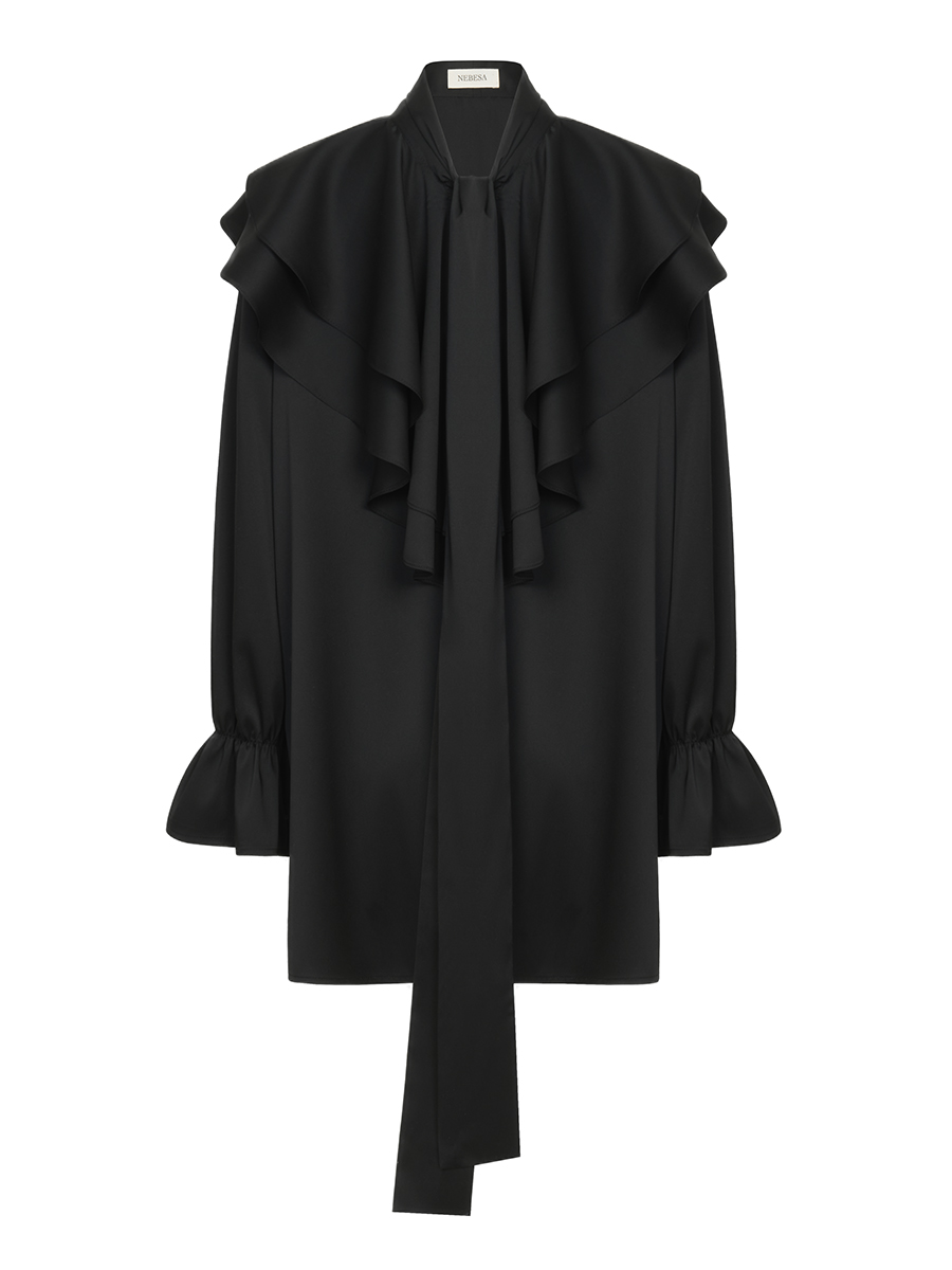 изображение Платье с воланом черное